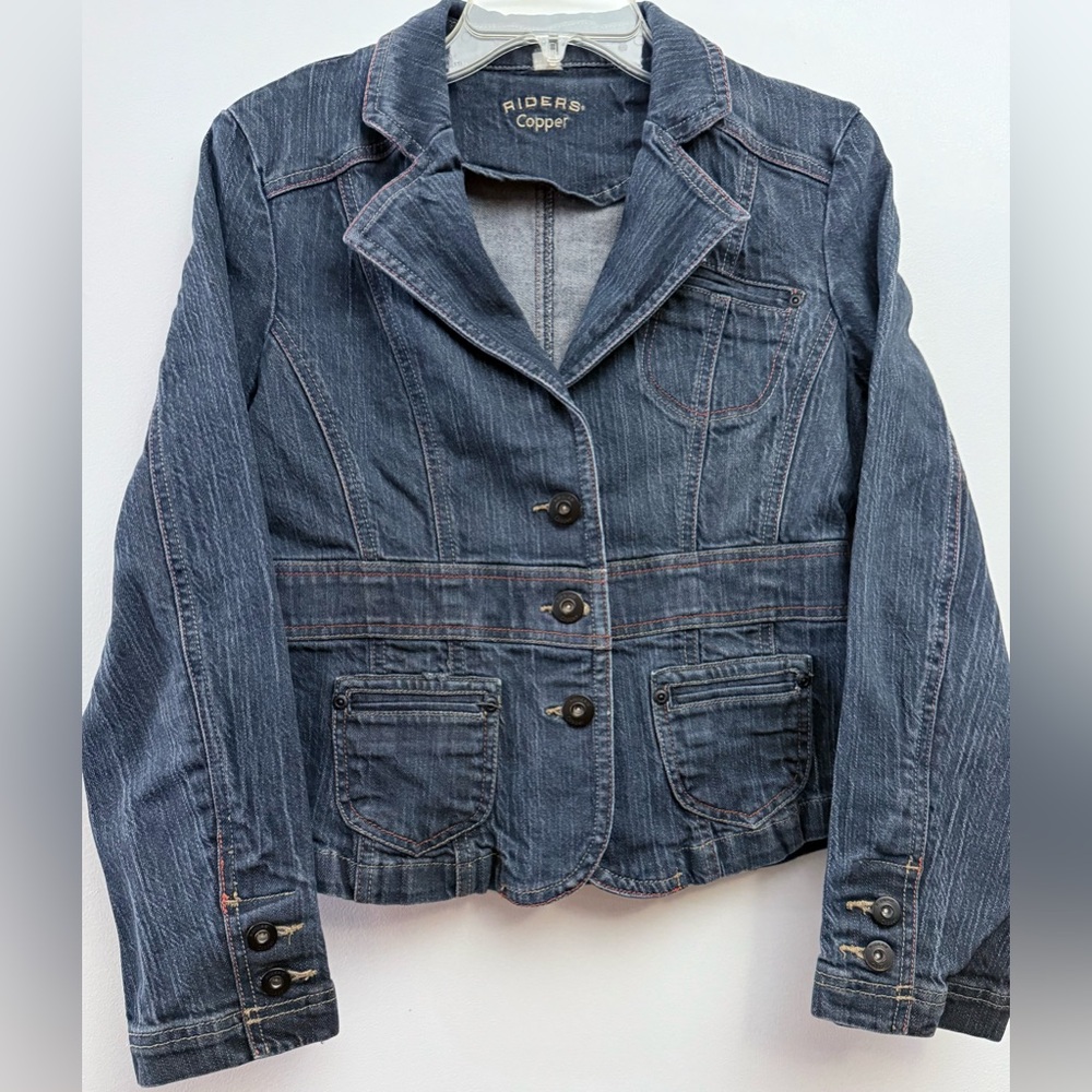 Riders Copper by Lee Women's Dark Blue Jean Jacket with Multi Colored Thread